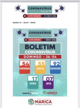 Boletim coronavírus de 26/04/2020