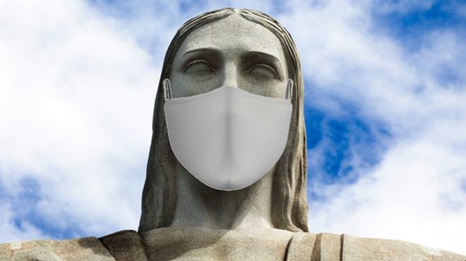 Boletim Coronavírus Cristo Redentor de máscara