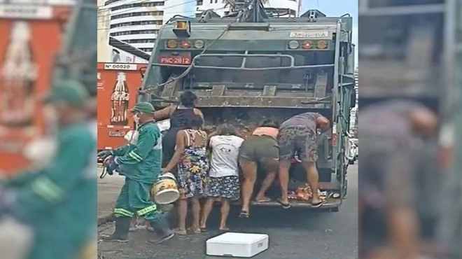 Veja vídeo: moradores coletam comida em caminhão de lixo