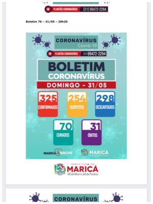 Boletim coronavirus de 31/05/2020