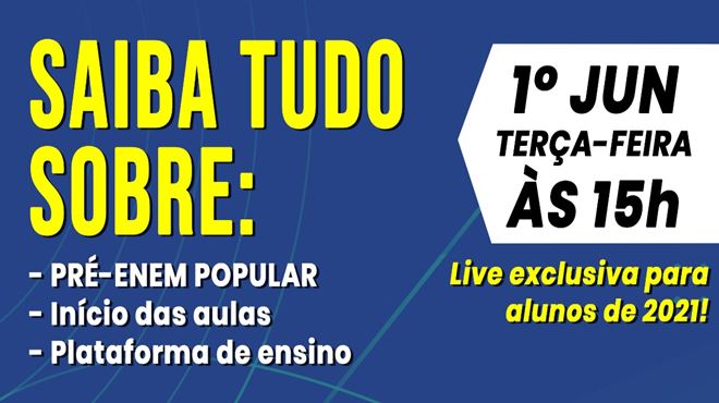 Live do Pré-Enem Popular acontece nesta terça-feira