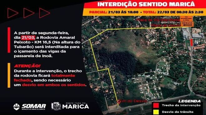 Maricá alerta motoristas sobre interdição na RJ-106
