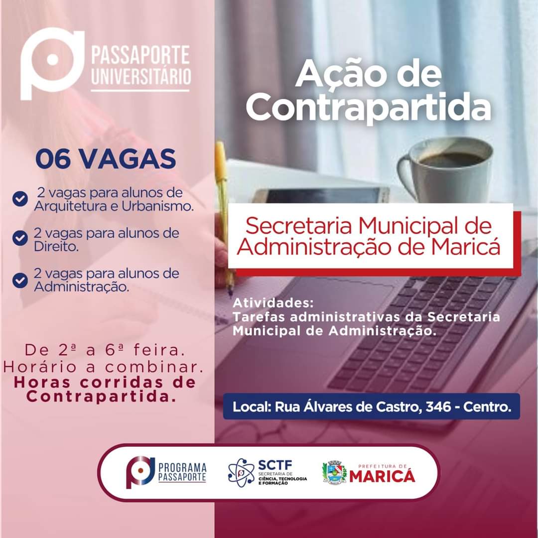Prefeitura de Maricá abre seis vagas para alunos do Passaporte Universitário