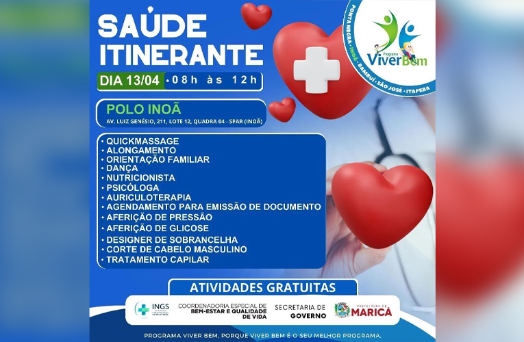 Saúde Itinerante chega ao polo Viver Bem de Inoã neste sábado (13/04)