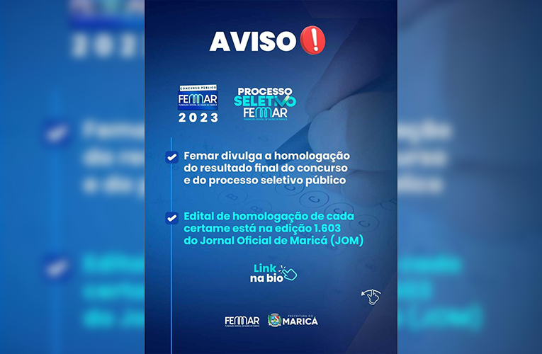 Divulgada homologação do resultado final de concurso e processo seletivo Femar