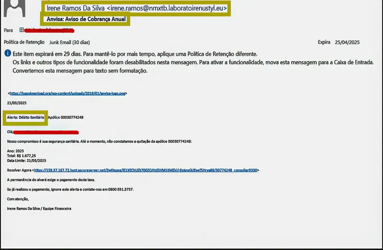 Anvisa alerta para tentativa de golpe com falsa cobrança por e-mail