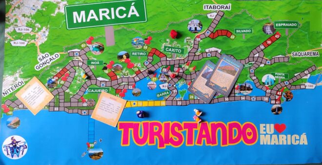 Vermelhinhas, Turistando, TWI, Faby Ferraz, jogos educativos, gamificação, Maricá, ciclovias, inclusão, acessibilidade, educação lúdica, cultura local, game design, jogo de tabuleiro, trânsito consciente