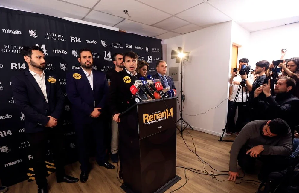 O candidato a Presidencia Renan Santos durante pronunciamento sobre o recurso contra a decisao da Justiça Eleitoral.