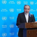 Seyed Abbas Araghchi, ministro das Relações Exteriores do Irã, em coletiva de imprensa na Assembleia Geral das Nações Unidas em Nova York