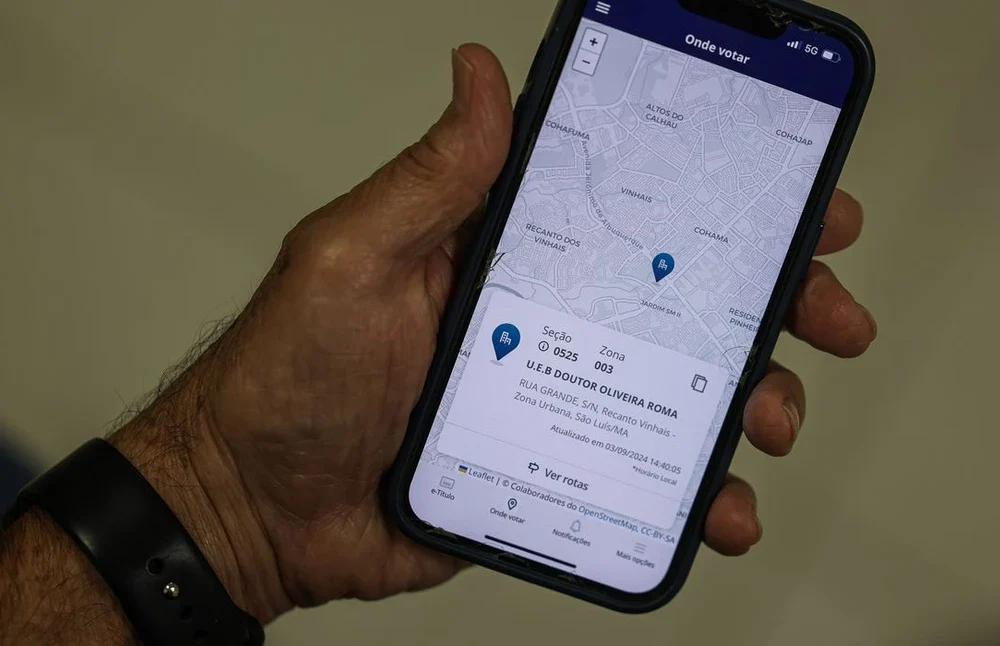 Tela do aplicativo e‑Título exibindo a opção Onde votar para consultar o local de votação
