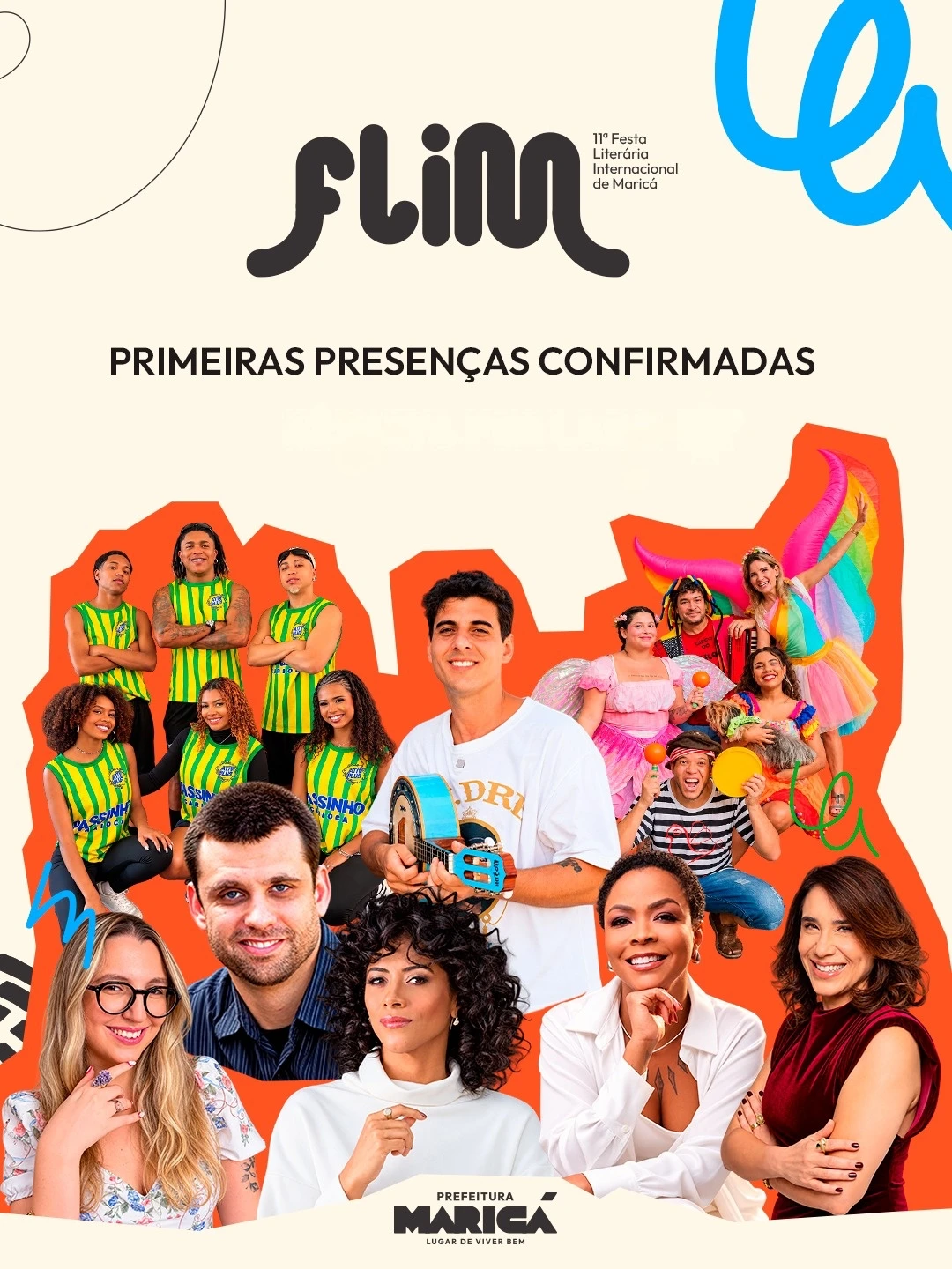 Aline Midlej, Bárbara Carine e Eduardo Spohr posando na 11ª Festa Literária Internacional de Maricá
