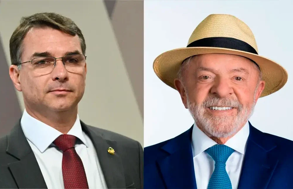 Luiz Inácio Lula da Silva e Flávio Bolsonaro lado a lado durante a campanha eleitoral