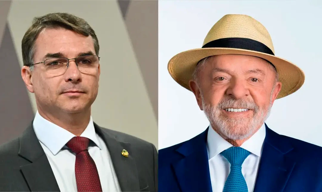 Luiz Inácio Lula da Silva e Flávio Bolsonaro lado a lado durante a campanha eleitoral