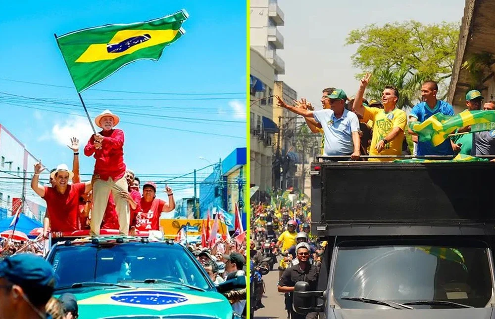 Lula discursando em comício lotado no centro de Natal, Rio Grande do Norte