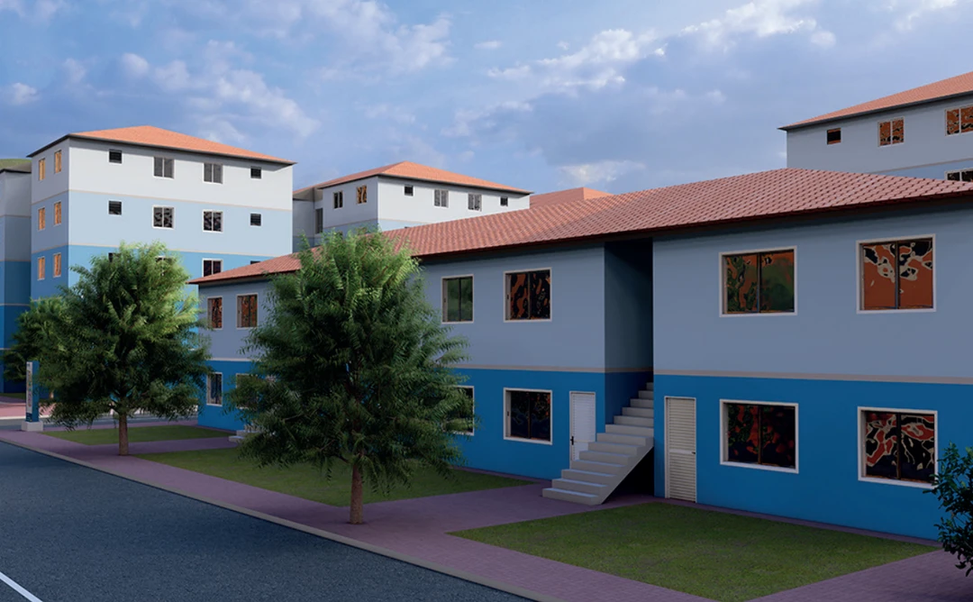 Obra de revitalização do conjunto habitacional de Inoã, com aplicação das cores do Projeto Nossa Paleta, em Maricá